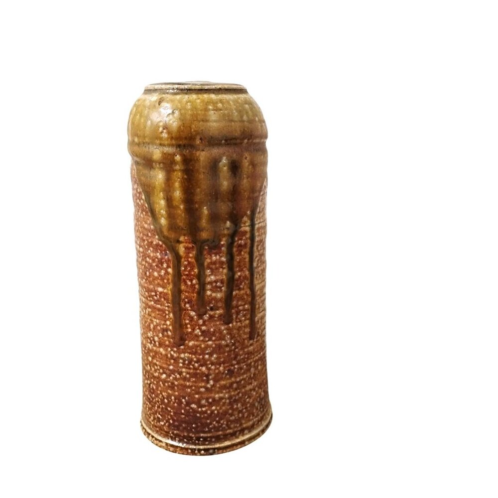 Clay Pottery Oil Lamp Candle Handcrafted Earthtone Glazed Tall Vessel
